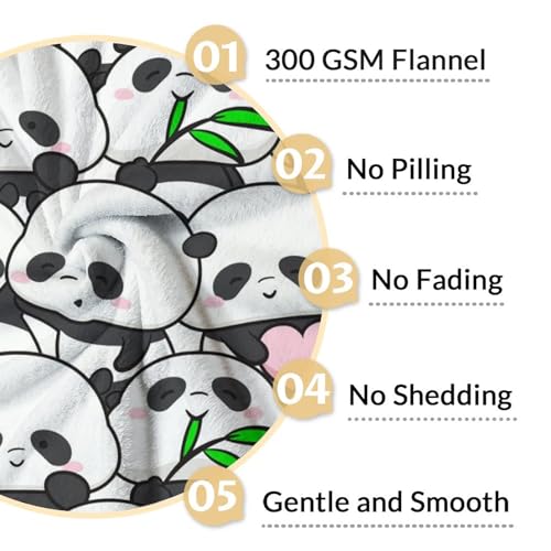 Mercuryelf Panda Throw Blanket - Soft, Fuzzy & Warm - 50x60 Inches Flannel Blankets for Living Room, Sofa - White Funny Throws Gift for Teens