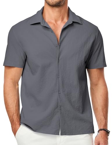 JMIERR Men's Seersucker Short Sleeve Casual Shirt