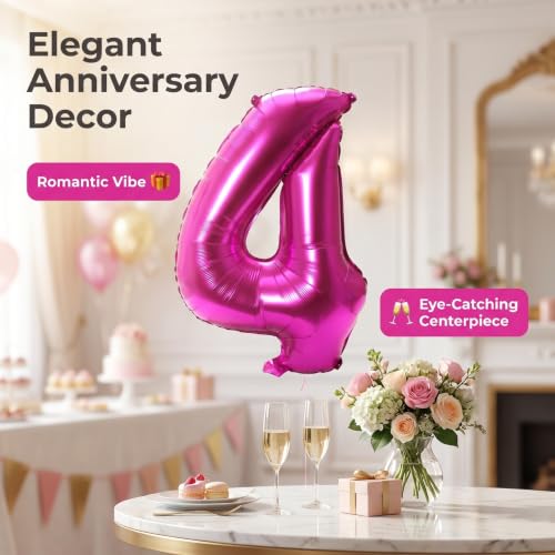 Image of YPSelected 32 Inch Large Foil Helium Number Balloon Birthday Wedding Party 0-9 (Rose Red, 4)