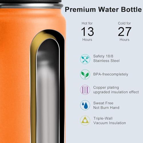 Image of koodee 26 oz Insulated Water Bottle Stainless Steel Double Wall Vacuum Metal Sports Water Bottle with Leakproof Spout Lid, Wide Mouth Water Bottle (Cosmic Orange)