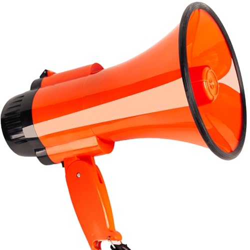 拡声器 屋外メガホンワ ットハンドヘルドメガホン音量調整拡声器スピーカー内蔵サイレンメガホンスピーカー 大音量 (オレンジ,(単1電池4本をご持参ください))