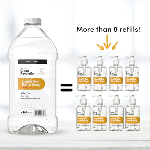 Image of Clean Revolution Liquid Gel Hand Soap Refill with Real Essential Oils - Sulfate-Free Gel Hand Wash, Moisturizing Bulk Refill, Non-Toxic Formula, Made in the USA (Dreamy Citrus) 64 Fl Oz