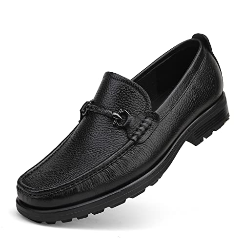 Men's Leather Penny Loafers, Fashion Luxury Handmade Dress Shoes Crocodile Printed Slip-On Loafer for Gentleman Wedding Business (Black)