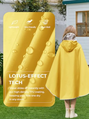Image of Haloumoning Kids Hooded Rain Poncho Girls Waterproof Lightweight Reusable Raincoat Jacket 4-14 Years