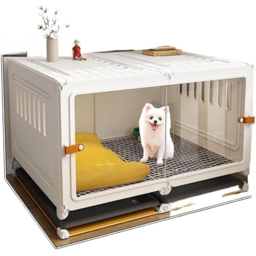 Tufduzo 犬用クレート 独立したトイレ付き 両側に分かれた広いリビングエリア 中空デザインで通気性が良く、足の詰まりを防ぎます 犬用クレート 小型犬用クレート プラスチック素材でお手入れが簡単。テディ、ビションフリーゼ、ポメラニアン、その他の小型犬に