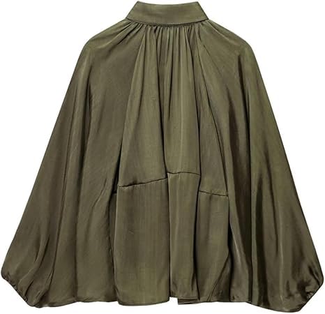 Women's Puffed Bomber Jacket Oversized Casual Jacket Batwing Sleeve Lapel Collar Zip Front Pleated Streetwear Jackets2