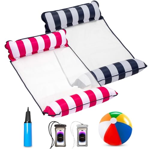 JWEX Inflatable Pool Floats, 4-in-1 Water Hammock, Saddle, Lounge Chair, Drifter Multi-Purpose Water Pool Float,Rainbow Beach Balls Non-Stick PVC Materiale for Summer Pool Parties