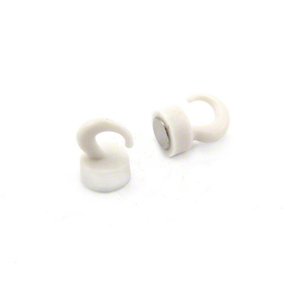 FIRST4MAGNETS White Plastic Mini Magnetic Hooks for Fridge, Office, Whiteboard, Noticeboard, Filing Cabinet - 12mm Dia x 18mm Tall - 1kg Pull - Pack of 2