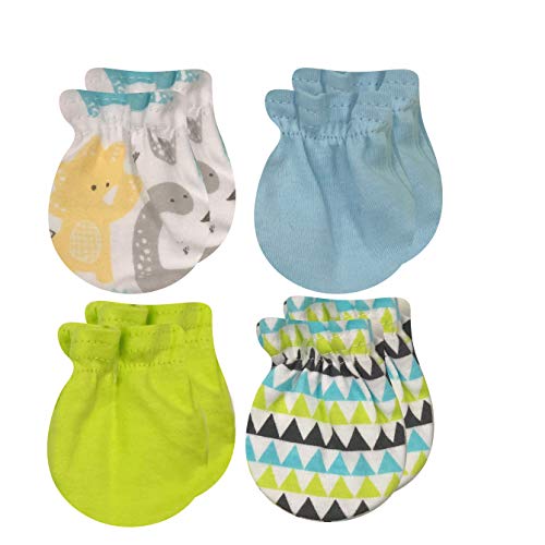 Image of MODERN BABY Newborn Mittens For Baby Girls & Baby Boys 4 Pack 0-3 Months Infant No Scratch Mitten Gloves 100% Cotton