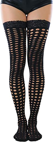 Image of ToBeInStyle Women's Sexy Nylon Versatile Fine Fishnet Thigh High Stockings w /Opaque Band