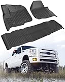 All-Weather Heavy-Duty Rubber Floor Mats for Ford F-250/F-350/F-450 2012-2016 Super Duty Crew Cab (3PCS) - Front & Rear Row, Non-Slip Design - Not for 2nd Row Captain Seats with Center Console