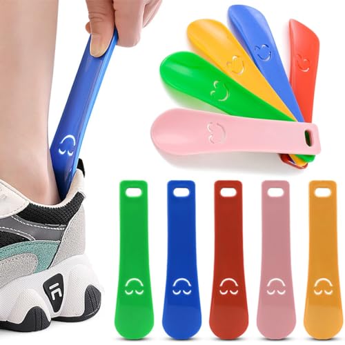 AKJAXQU 10 Pezzi Calzascarpe in Plastica,Portatile,Calzascarpe con Manico Corto. Per Bambini,Anziani,Donne, Uomini,con Foro per Appendere Calzascarpe Sollevatore per Scarpe a Forma di Cucchiaio