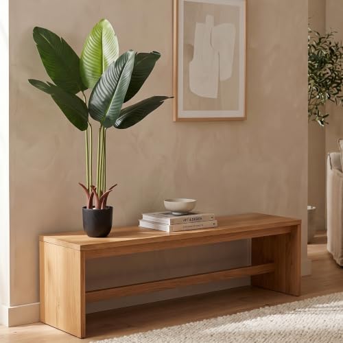 Image of Dekorly Premium Artificial 6 Green Leaves Banana Tree Plant with Black Pot, 100 cm (39.3 Inch) - Elegant Faux Indoor Tropical Plant for Home & Office Decoration