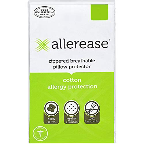 AllerEase 100% Cotton Allergy Protection Pillow Protectors – Hypoallergenic, Zippered, Allergist Recommended, Prevent