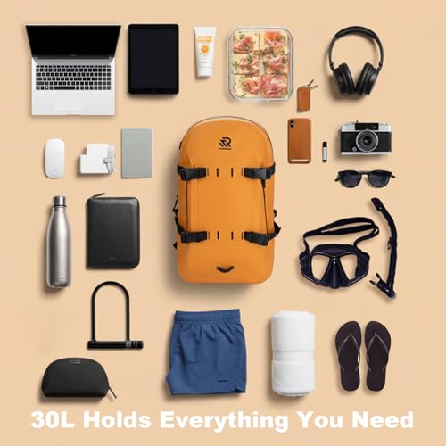 Image of IPX7 Waterproof Backpack for Kayaking, Paddle Boarding, Boating, Premium 30L Dry Bag with Resin Zipper, Airtight Rugged Gear Protection Large Capacity for Men, Water Sports, Surfing, Orange