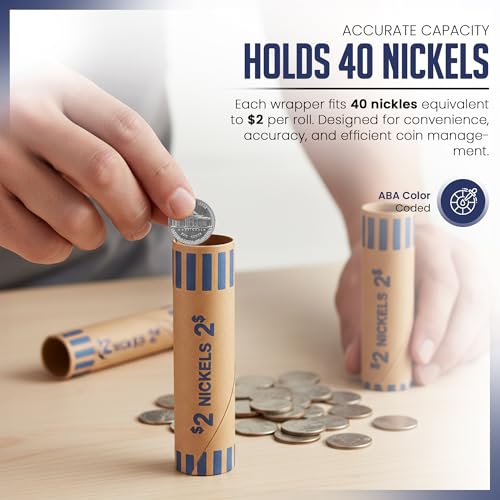 Image of PM Company 83 Pcs Preformed Nickels Coin Wrappers Rolls ABA Color-Coded