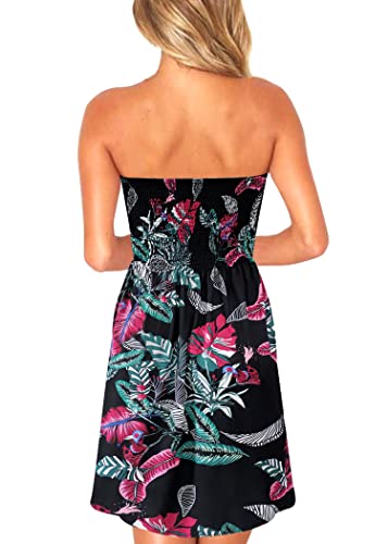Image of Zyyfly Tube Top Dress Women Summer Beach Coverup Stretch Smocked Strapless Dress