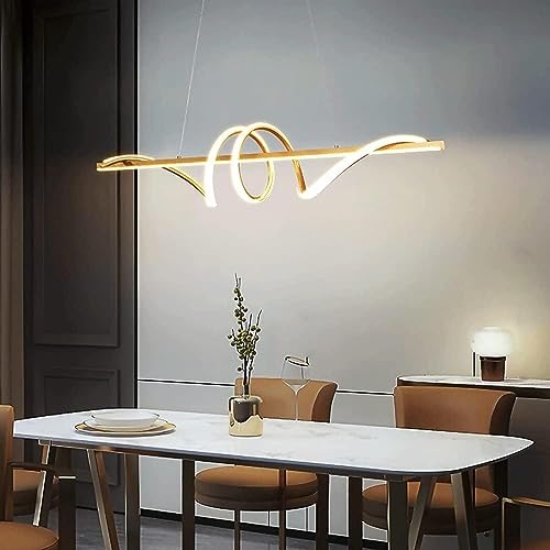 Lustre linéaire torsadé LED 100cm or pour îlot de cuisine suspension moderne 6000K