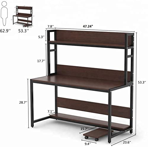 Image of Multi-Layer Storage Desk, PC Laptop Open Shelf Study,-Brown (120x60x135.5 cm) Engineered Wood Office Table (Free Standing, Finish Color - Brown, DIY(Do-It-Yourself))