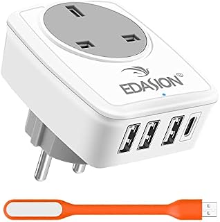 Travel Adapter UK to EU Europe Plug Adaptor with USB C, Grounded European Power Adapter 4 USB Wall Charger for Germany Spain France Turkey Greece Iceland Poland and More (Type E/F)