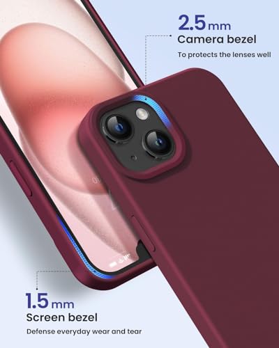 Image of MIDOS Back Cover Compatible with iPhone 15 Case Liquid Silicone Full Protection Shock Proof Back Cover for iPhone 15 (Wine Red)