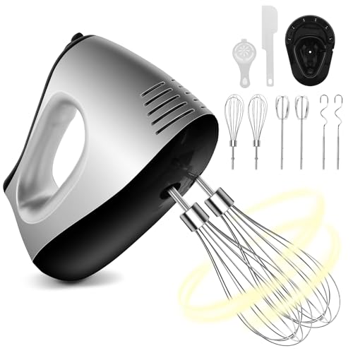 VIYSPNV 500-W-Handmixer mit 5 Geschwindigkeitsstufen und Turbofunktion, elektrischer Handmixer mit 6...
