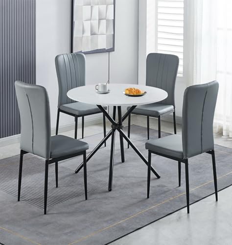 Mesa de comedor redonda Cullompton con acabado efecto mármol y sillas grises de alta comodidad 2