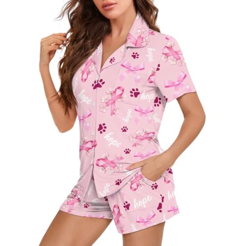 Image of Women's Short Sleeve Sleepwear Pajamas Nightwear with Pockets | Premium Polyester Fabric Ultra Soft Lightweight Breathable Touch, Wrinkle Resistant, All Day Cozy Wear for Daily Sleep