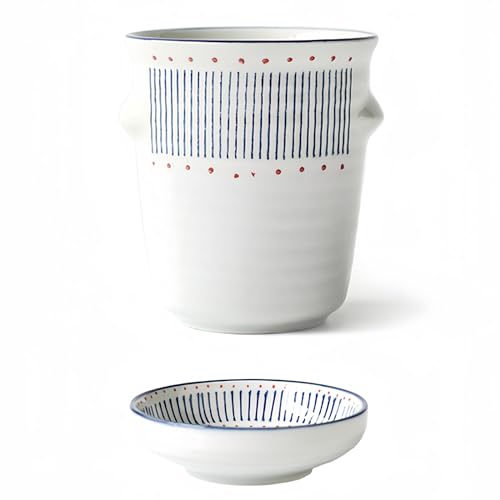 Dowbom Escurrecubiertos de cerámica japonesa para palillos, estante de drenaje, soporte para cubiertos con asa, soporte para palillos para cocina (azul, 4 pulgadas)