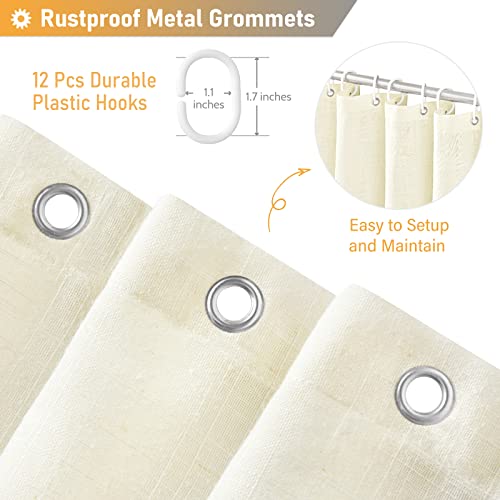 Bttn Long Linen Shower Curtain - 72 X 78 Inches Natural Textured Fabric Shower Curtain Set With Plastic Hooks, Machine Washable, Tall Solid Luxury Decorative Cloth Shower Curtains For Bathroom - Ivory #TOP3