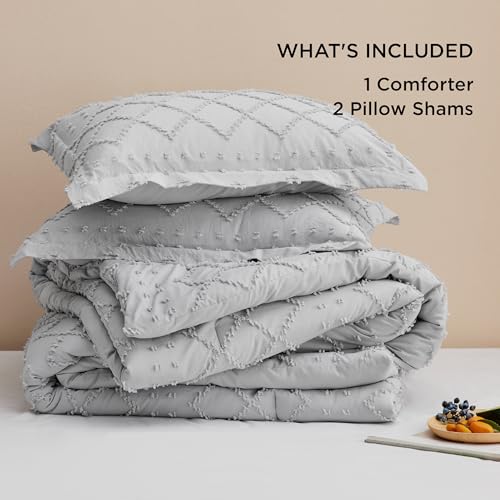 Image of Bedsure Twin XL Comforter Set - Light Grey Comforter, Boho Tufted Distressed Vintage Bedding for Kids, 2 Pieces Farmhouse-Style Bed Set for All Seasons, Fluffy Soft Bedding with 1 Pillow Sham