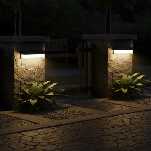 Image of Homehop Solar Light Outdoor Home Garden Automatic LED Wall Lamp Waterproof | Solar Wall Light Wireless Night Decorative For Balcony, Porch, Pathway, Driveway with 3 Color Modes (4000mAh,ABS, Pack of 2)