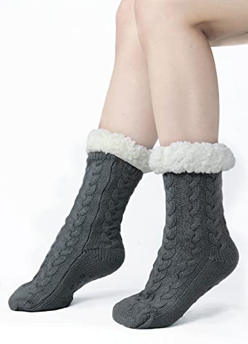 Image of Slipper Socks for Women with Gripper - Winter Non Slip Thick Fuzzy Socks - Warm Cozy Christmas Gift