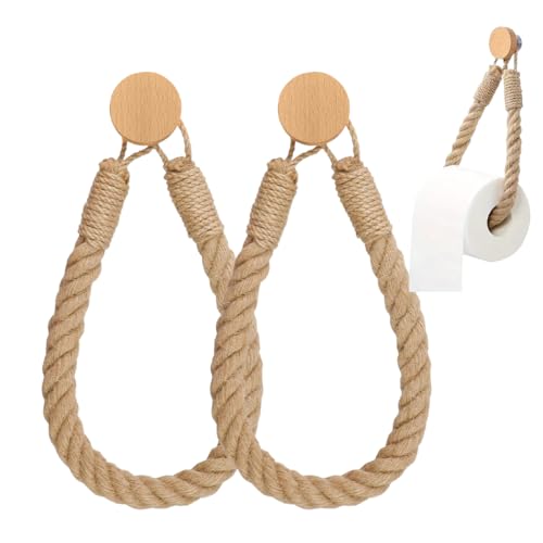 KEWUF 2 pcs Portarrollos de Papel higiénico Cuerda Vintage Soporte para Toallas sin taladrar portarrollos papel higienico adhesivo para baño decoración Vintage Cuerda Industrial