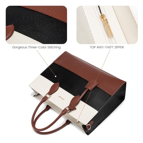 LOVEVOOK Laptop Bag for Women 15.6 Inch Waterproof Teacher Work Tote Bag Professional Office Business Computer Briefcase with Clutch Purse Large Capacity Shoulder Messenger Bag, Brown/Black/White by LOVEVOOK - Image 7