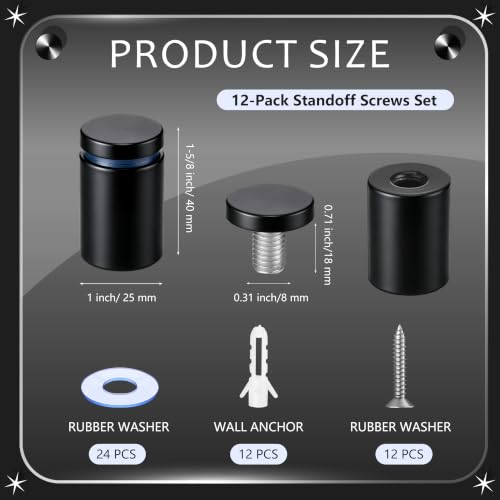 Image of Pelopy 12 Pcs Sign Standoff Screws Advertising Screws Stainless Steel Wall Standoff Mounts Glass Acrylic Nail (1 x 1-5 /8 Inch,Black)