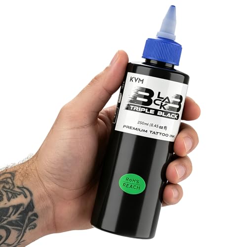 KVM Premium Tattootinte Triple Black 8.45OZ Profi Tätowierfarbe Schwarz Hochkonzentriert Langanhaltend & Sicher