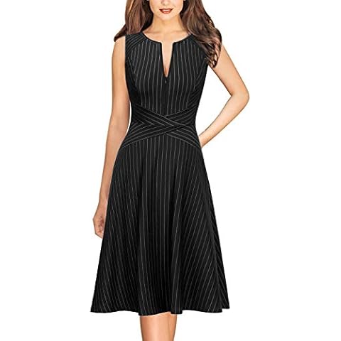VFSHOW Womens Elegant Zipper up Pockets Work Business Office Party A-Line Dress - Black - XX-Large Cover