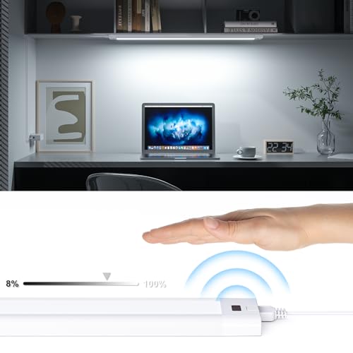 Image of WOBANE 16.5 inch Under Cabinet Lighting,5 Color Settings,Under Counter Lights for Kitchen,Hand Wave Activated,Touchless for Cabinet,Shelf,Under Desk,Color Tunable 2700K to 6000K,Dimmable,White,1000LM