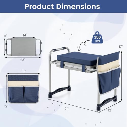 Image of 2-in-1 Garden Kneeler and Seat, Folding Garden Seat w /EVA Foam Kneeling Pad & Removable Tools Pouch, Sturdy Steel Frame, No Assembly, Portable Heavy Duty Garden Stool w /Detachable Armrests
