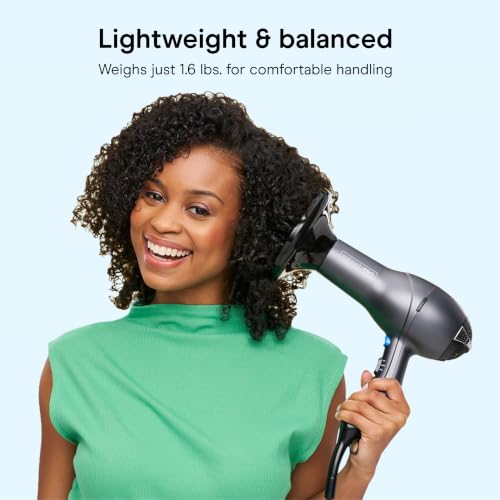 Image of Conair Salon Hair Dryer | 1875W AC Motor for All Hair Types, Includes Bonus Round Brush, Concentrator, Diffuser, Black with Bonus Brush, 259AMRY