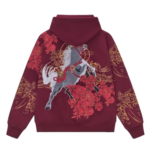 Pull à capuche brodé homme style chinois sweat polaire coupe ample