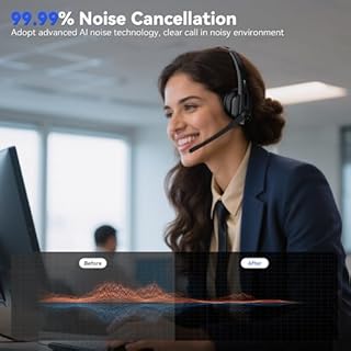 LEVN Wireless Headset with Mic for Work, Bluetooth Headset with Microphone-AI Noise Cancelling, Single-Ear Wireless Headphones with Mic & USB Dongle for PC/Computer/Call Center/Laptop/Teams/Zoom/Home