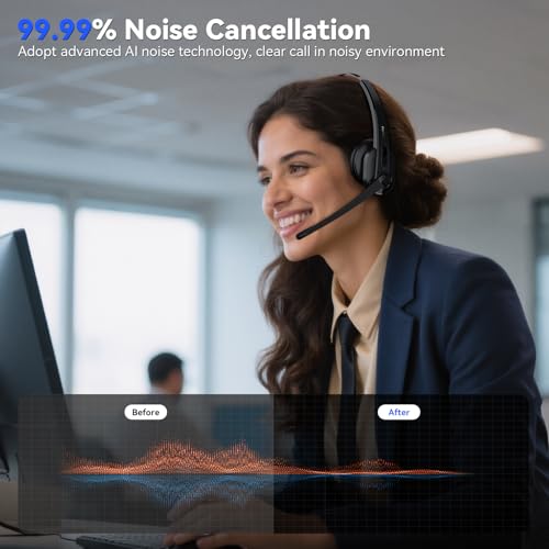 LEVN Wireless Headset with Mic for Work, Bluetooth Headset with Microphone-AI Noise Cancelling, Single-Ear Wireless Headphones with Mic & USB Dongle for PC/Computer/Call Center/Laptop/Teams/Zoom/Home - Image 3
