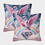 QBIREX Funda de Almohada de Seda con diseño de Unicornio, Flamenco y Diamantes para Boda, Transpirable, súper Suave, Paquete de 2, 45 x 45 cm