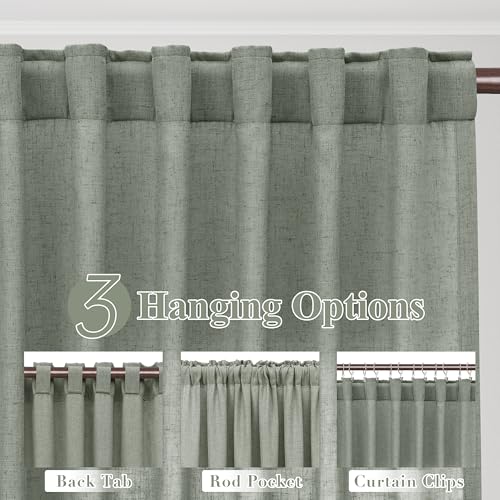 Image of Joywell Extra Long Linen Curtains 108 Inches for Living Room Desert Sage
