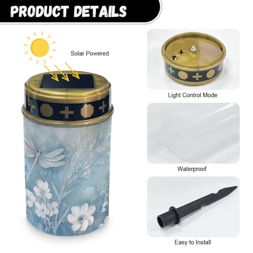 Image of Blue Dragonfly Cemetery Solar Lights Water Resistant LED Flameless Candle Grave Lights Solar Powered Grave Decor Memorial Gift Outdoor Garden Decor Light for Prayer 2 Pcs