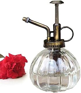 Bemodst® 1 PC Glass Watering Can Pot Vintage Plant Mister Brass Pressure Sprayer Retro Pumpkin Spray Bottle Antique Copper Sprinkler Gardening Tools with Top Pump for Bonsai Flowers (White)