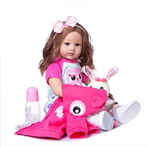 HOMONEY 60 cm Lebensechte Babypuppe 24 Zoll Reborn Puppe Weichkörper Reborn Kleinkind Puppe Lockiges Haar Mode Mädchen Schöne Puppe