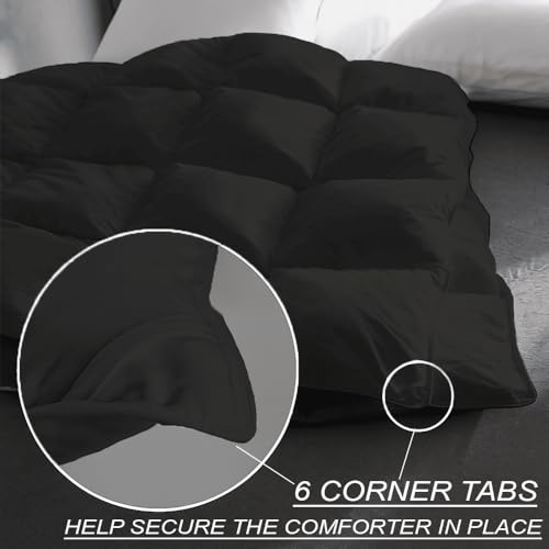 Image of Twin Size Comforter Set - All Season Down Alternative Bedding Comforter Set - Quilted Duvet Insert with Corner Tabs - Box Stitched Blanket - Breathable, Soft - Black